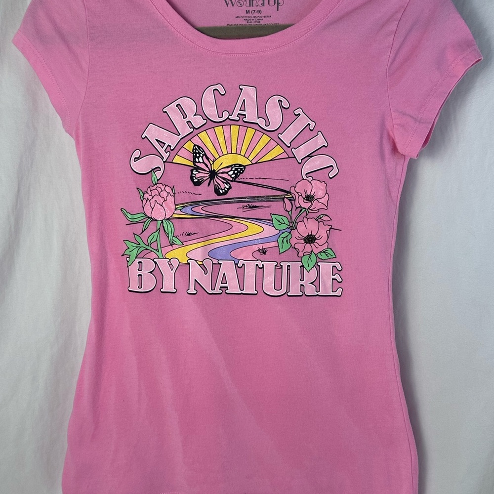 Wound Up Pink Graphic Tee Juniors Medium “Sarcastic By Nature” Shirt